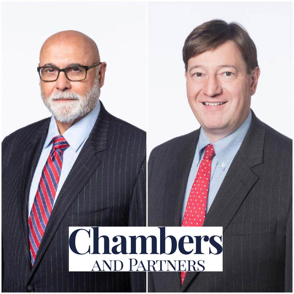 Angelo J. Genova & John C. Petrella headshots with Chambers and Partners logo